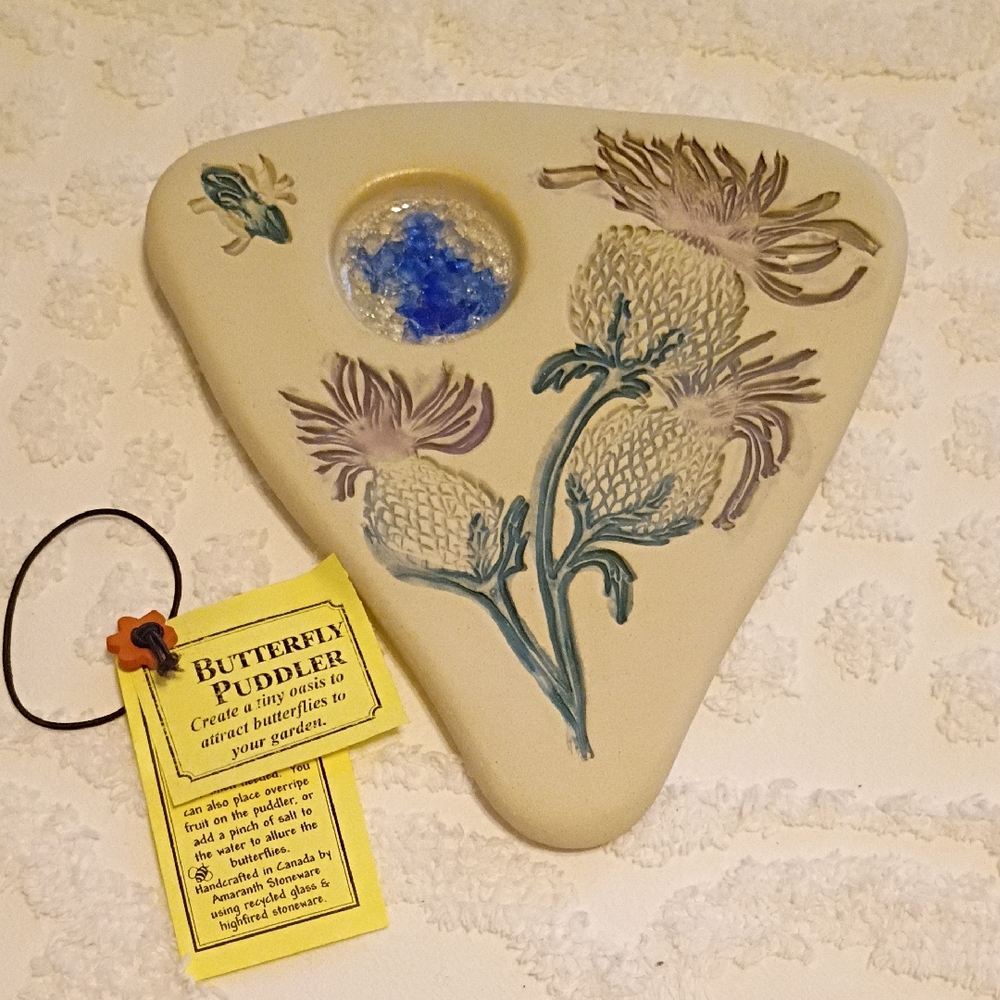 Amaranth Stoneware Butterfly Puddler Handcrafted Stoneware Recycled Glass NEW